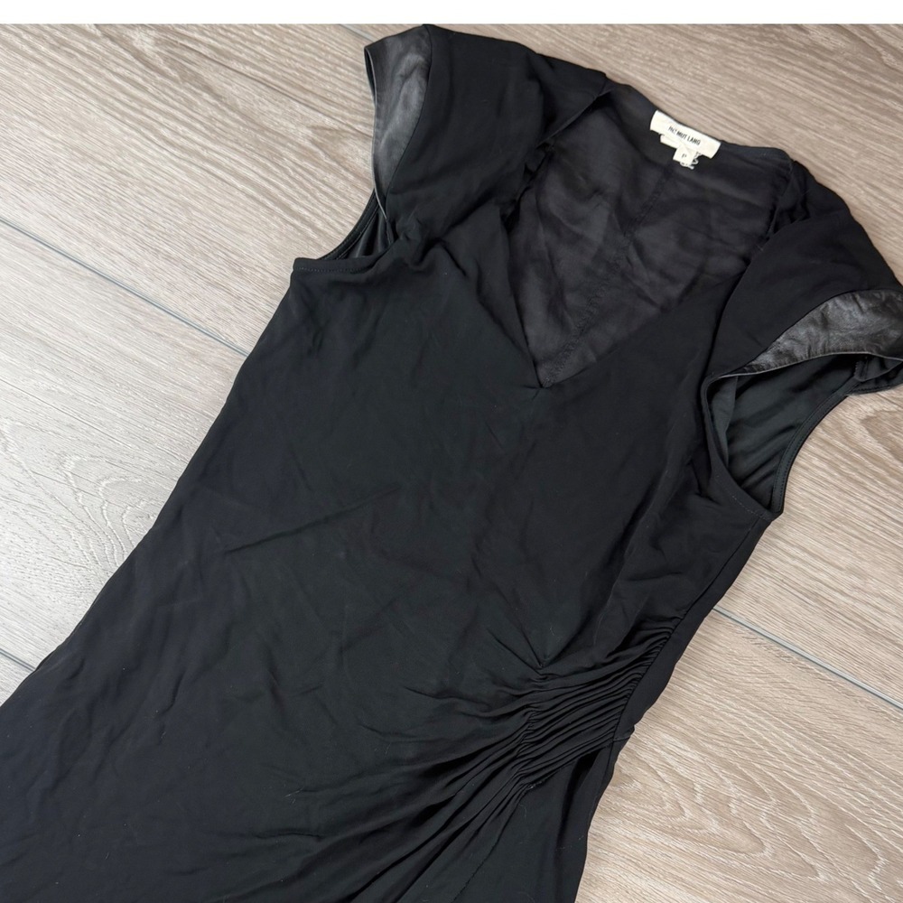 Helmut Lang Womens Dress Asymmetric Leather Trim Silk Accents Black P